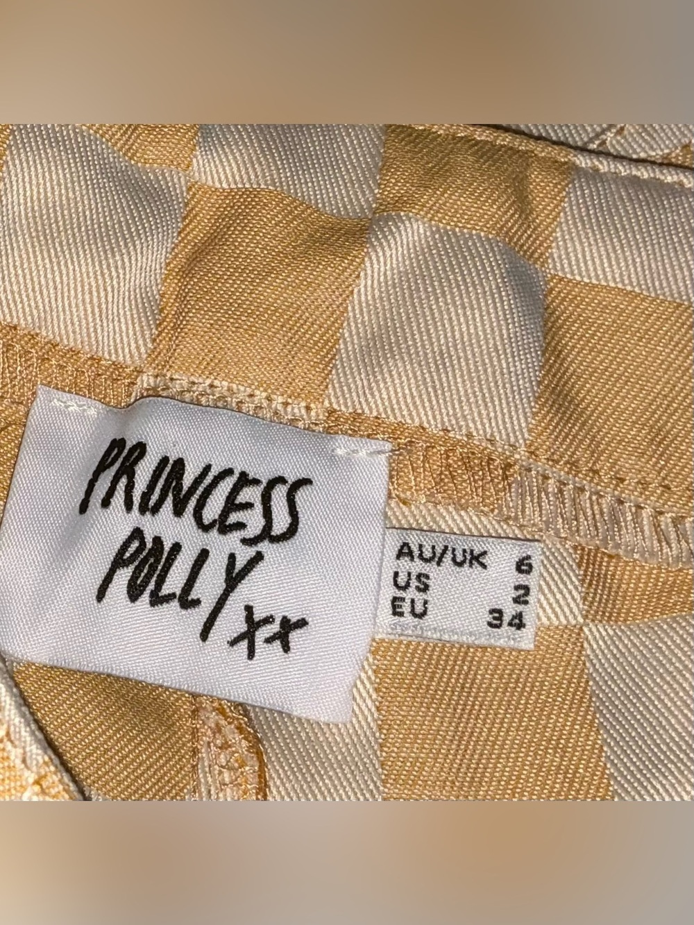 Princess Polly Cream & Mustard Checkerboard Pants - Picture 8 of 9